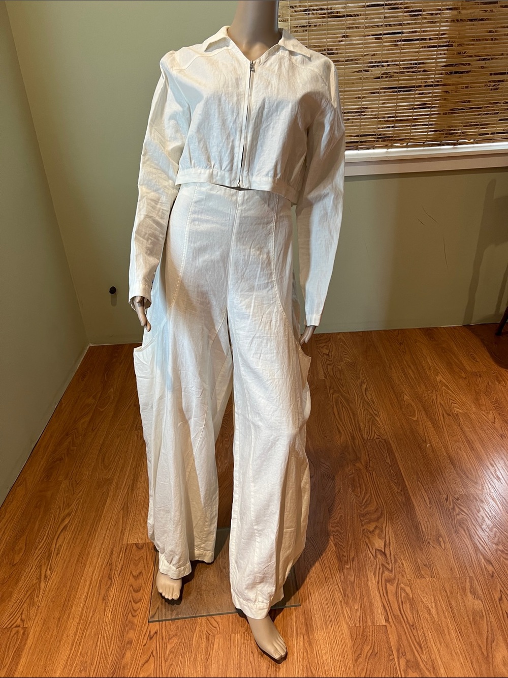 Sarah Pacini Cropped Zip Jacket & Wide-Leg Pants Set - Cream Size 2/3